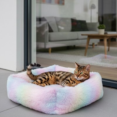 Un chat se reposant dans le Coussins chat Reposelle™ lui assurant une stabilité parfaite sur le sol